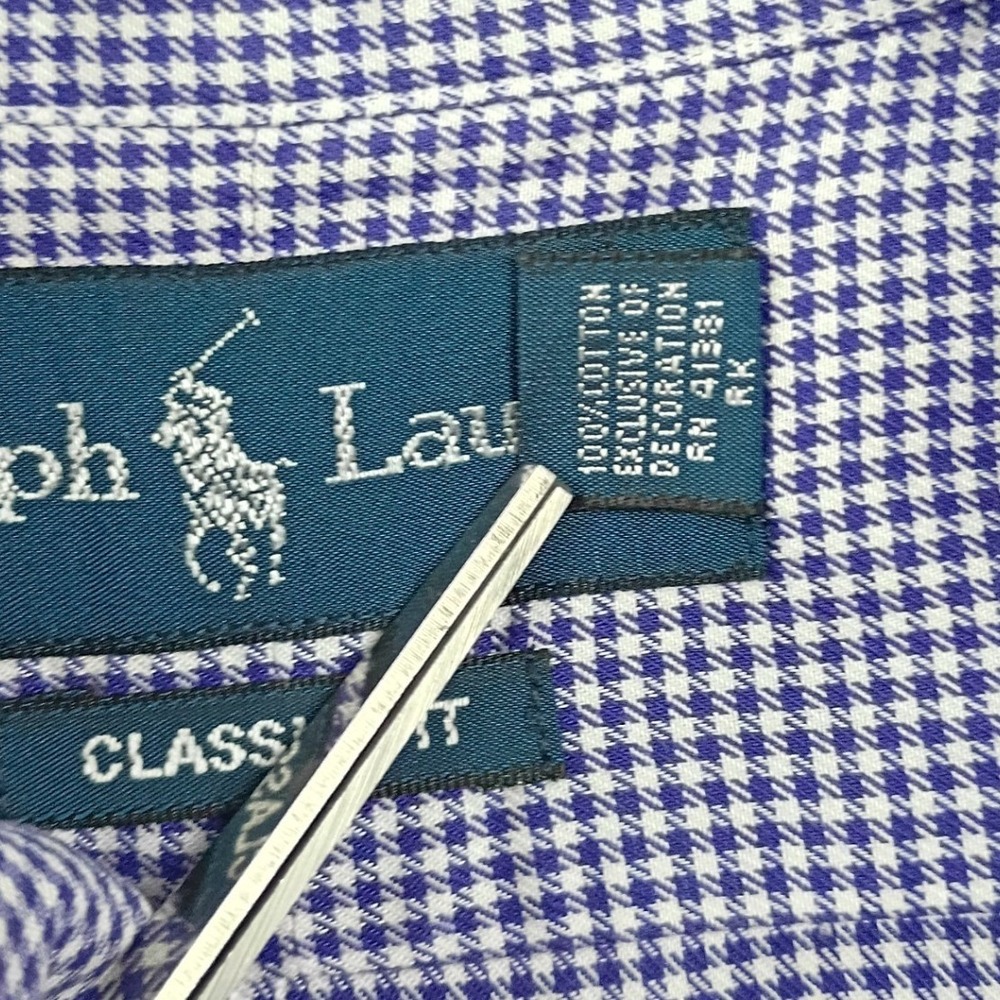 Ralph Lauren Button Down Mens 16.5 XXL Blue Gingham Classic Fit Vintage Short - Picture 5 of 9